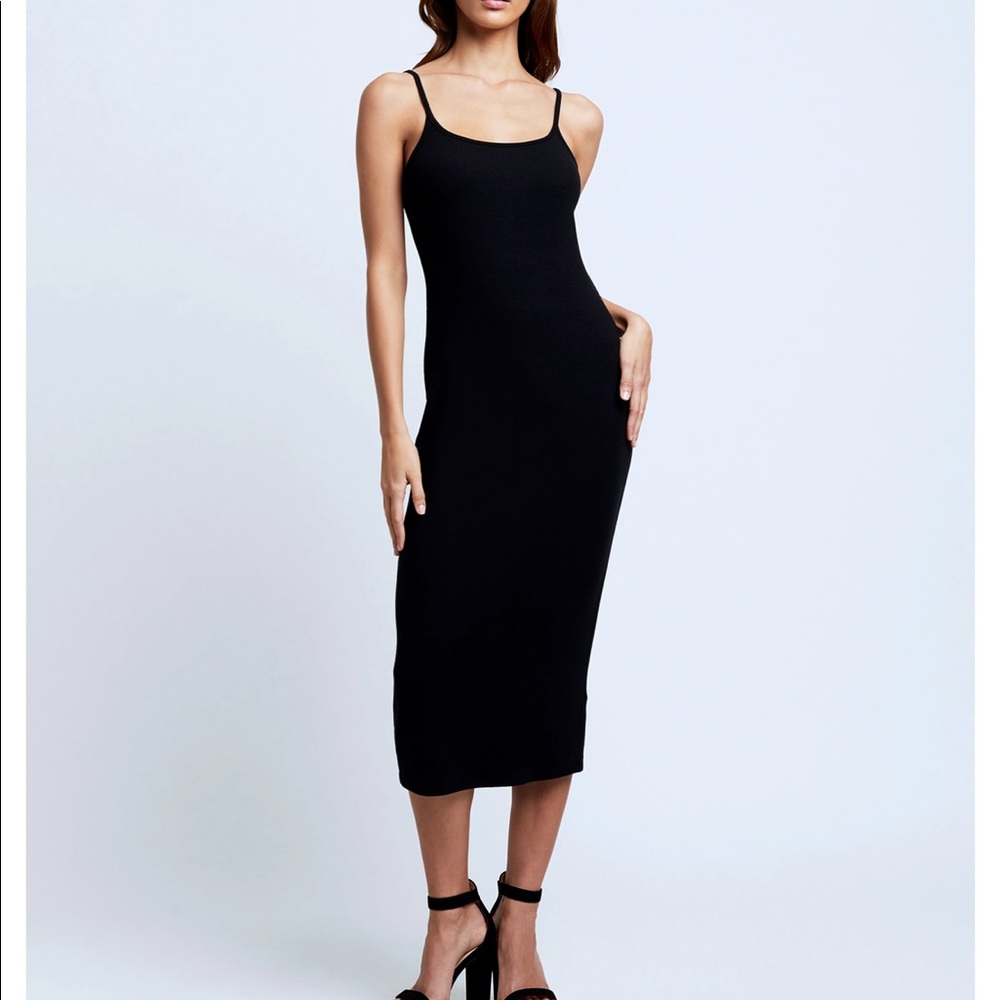 L’AGENCE black midi bodycon dress spaghetti straps zipper closure in back